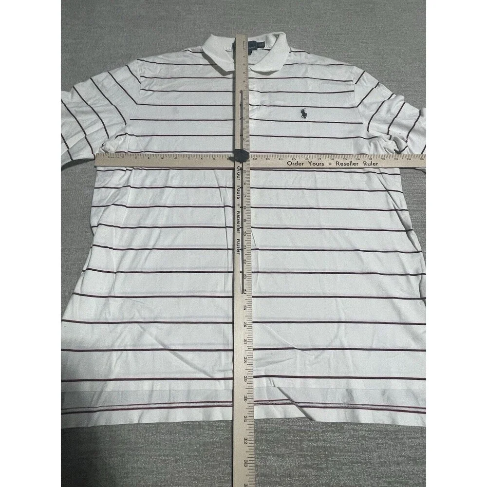 Polo Ralph Lauren Polo Shirt Men’s Large White Striped Ahoet Sleeve Golf Fit